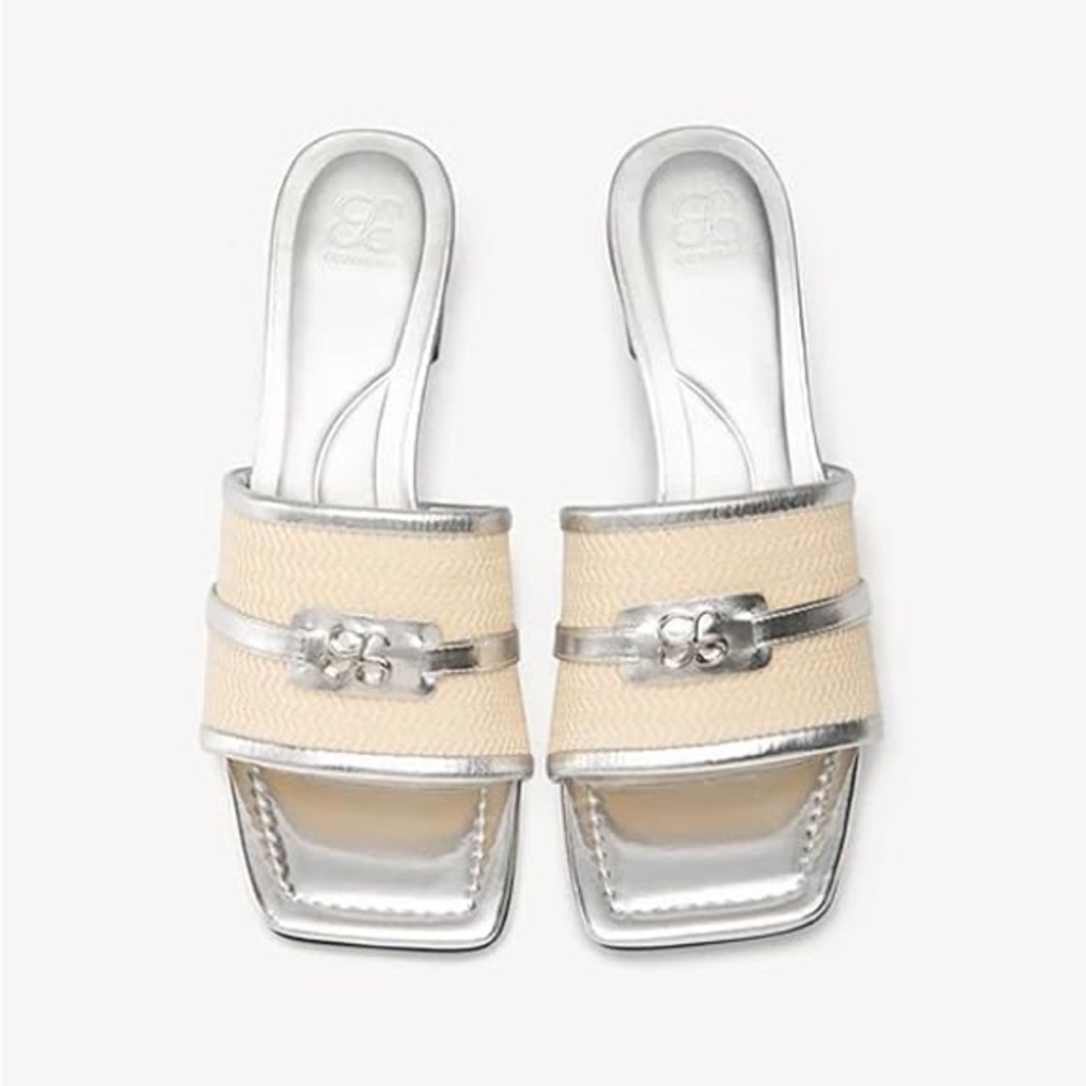 Elegant Cream and Silver Women's Faux Leather Heels - Picture 3 of 4